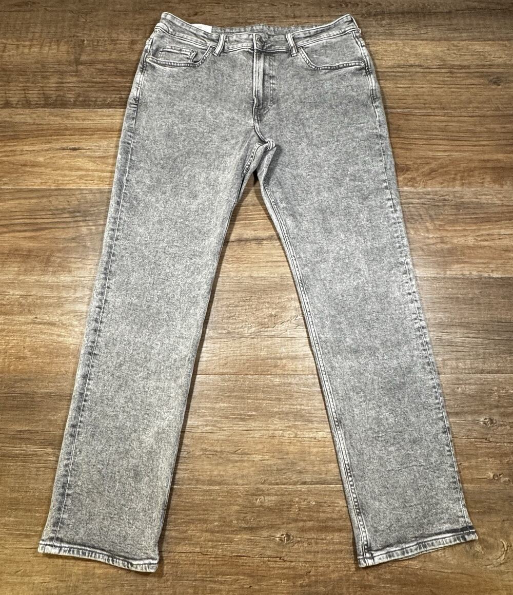H&M Straight Regular Fit Jeans Mens 34x32 Gray Acid Wash Denim Stretch